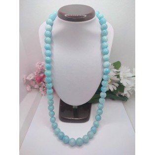 Sky Blue Jade Necklace - 10mm Large Beads - 25 Inches Long